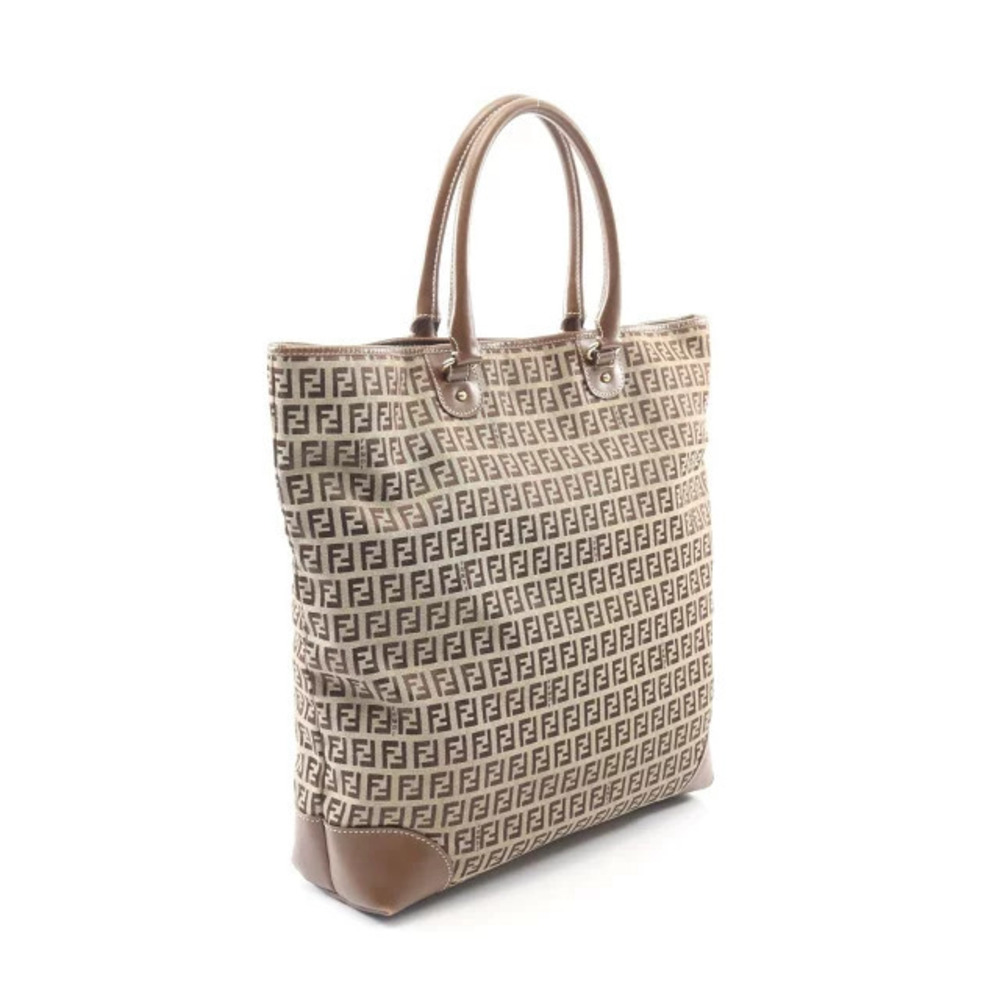 Fendi Zucchino Beige Tote Brown Cream Bag Leather Canvas Brown Cream
